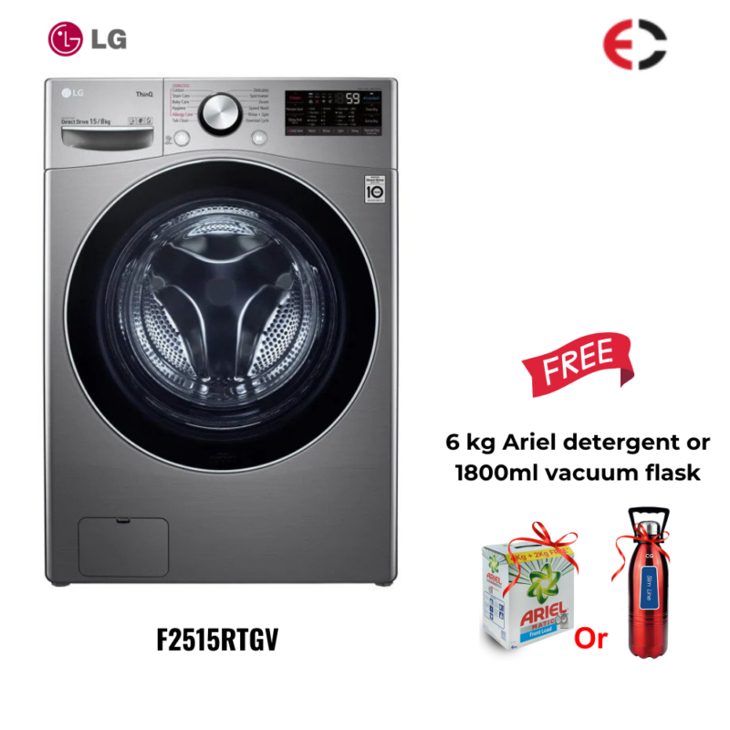 LG 15/8 Kg AI Direct Drive and TurboWash Technology Front Load Fully Automatic Washer & Dryer (F2515RTGV)