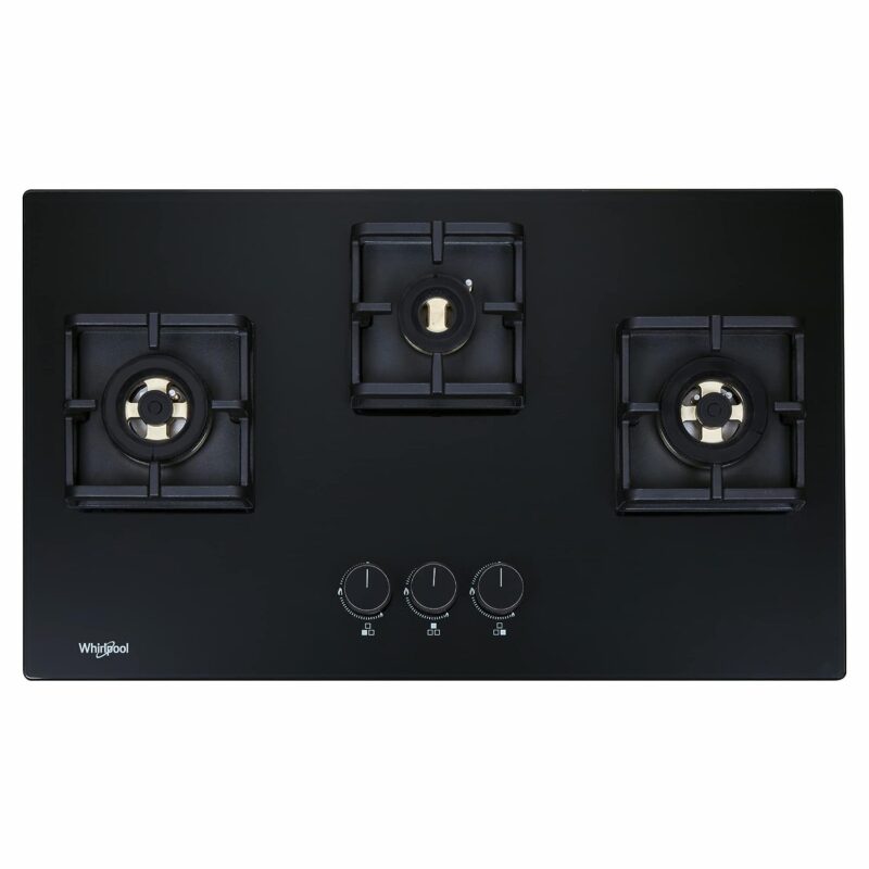 Whirlpool Hob 3 Fully Sealed Brass Burner Auto Ignition Glass Top - 2 Medium and 1 Small Burner Gas Stove (Smart Seal Hybrid Brass 753), Black - Image 2