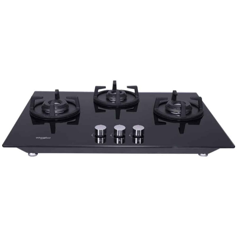 Whirlpool Hob 3 Burner Auto Ignition Gas Stove (Elite Hybrid HD 703 Brass Gas Hob), Black