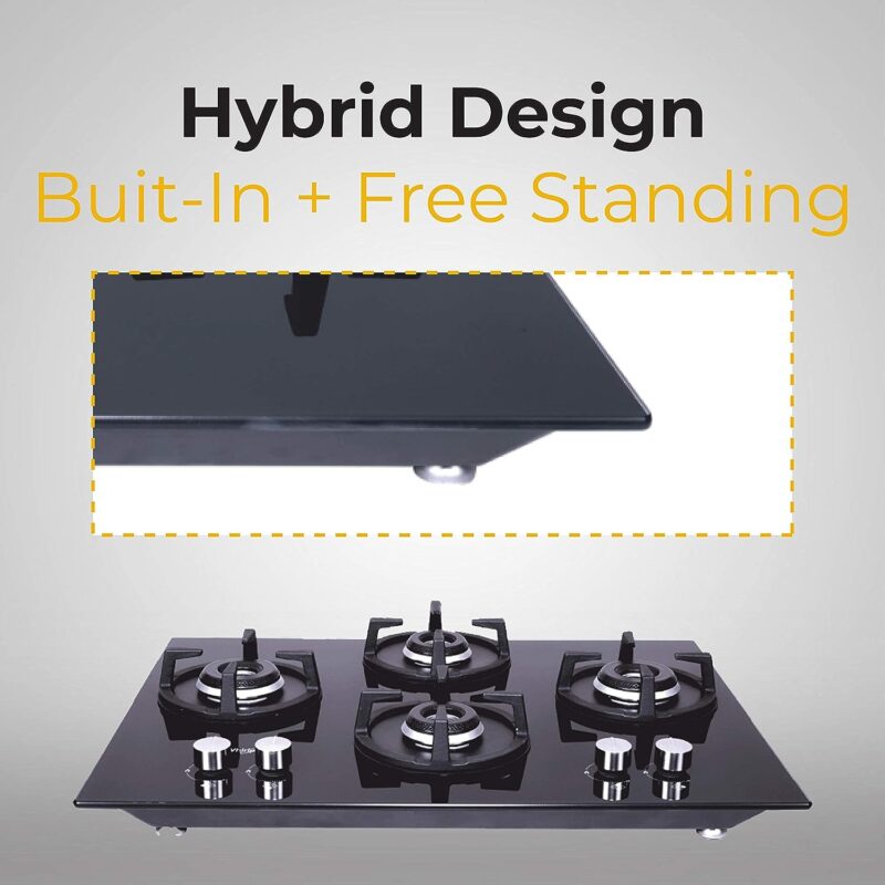 Whirlpool Hob 4 Burner Crystal Glass Auto Ignition Gas Stove (Elite Hybrid 704 MT Gas Hob), Black - Image 3