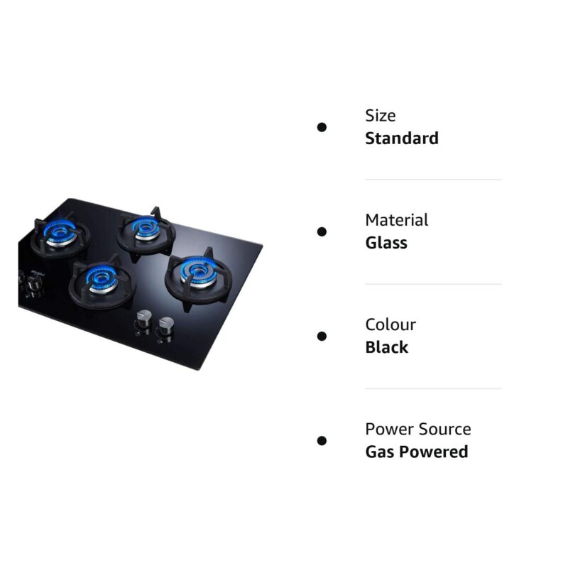 Whirlpool Hob 4 Burner Crystal Glass Auto Ignition Gas Stove (Elite Hybrid 704 MT Gas Hob), Black - Image 6