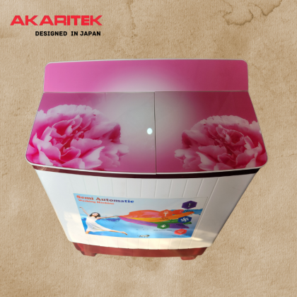 Akaritek 8Kg Top Load Semi Automatic Washing Machine with Glass Door (AK-SAW80, designed in Japan)